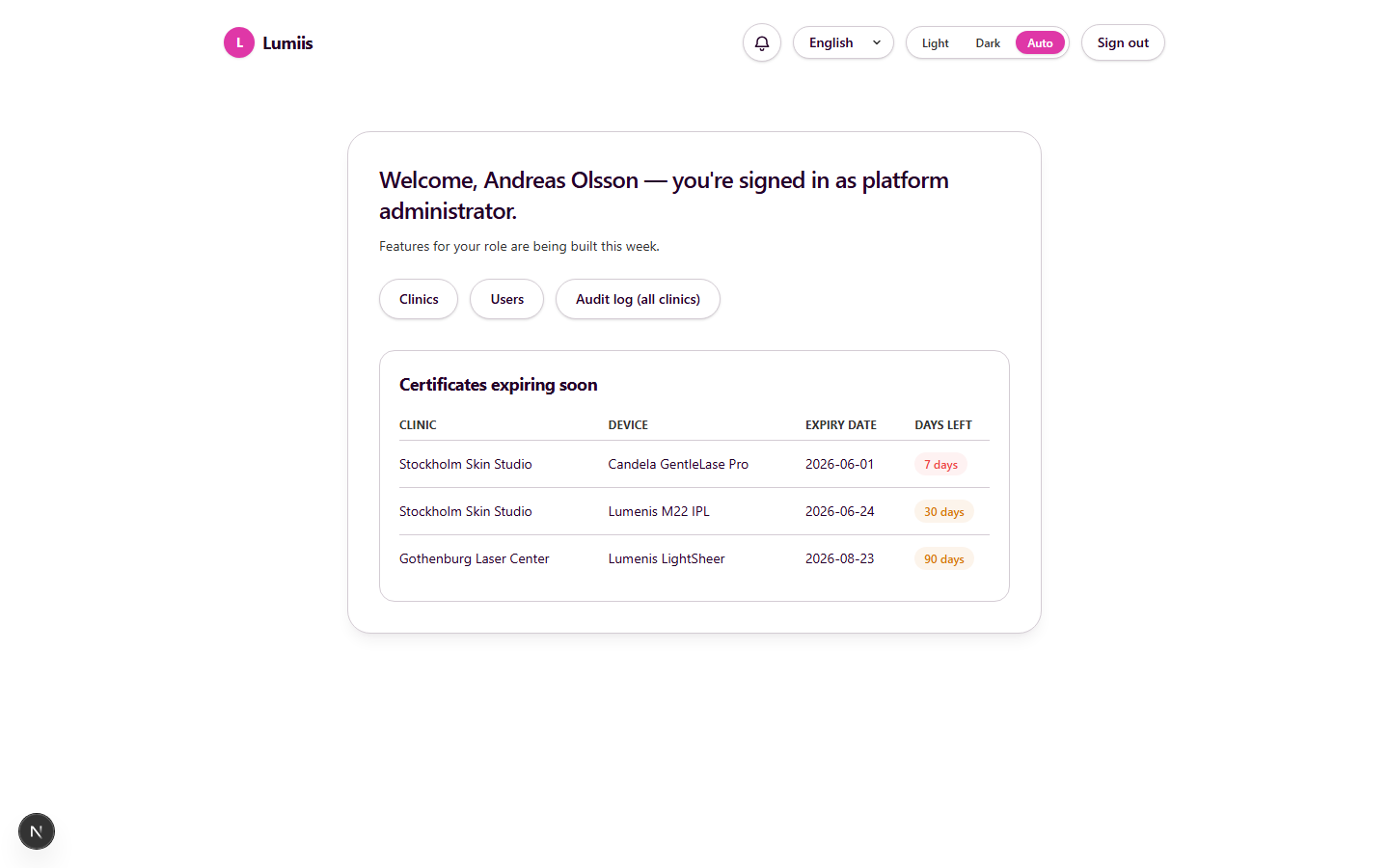 SuperAdmin landing page