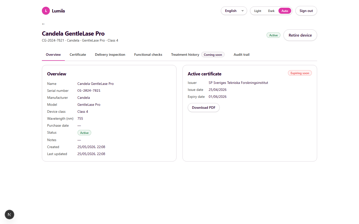 Device detail Overview tab