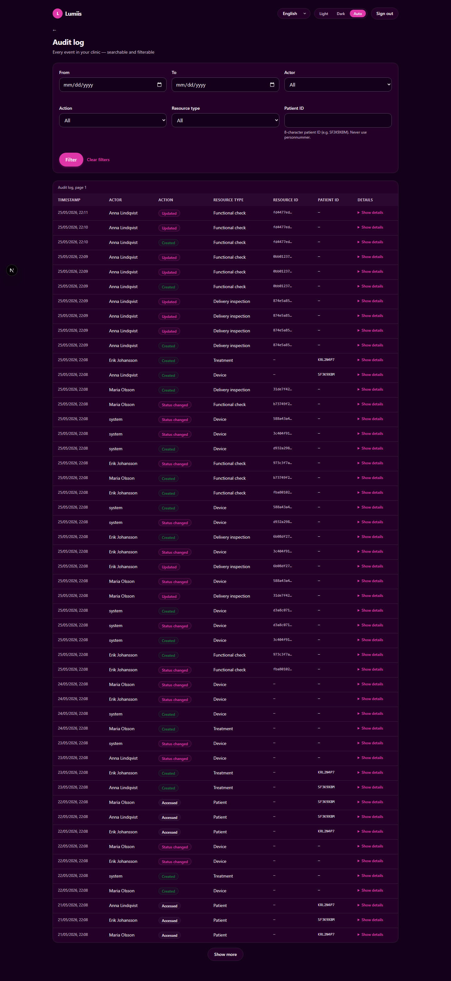 Dark mode audit log