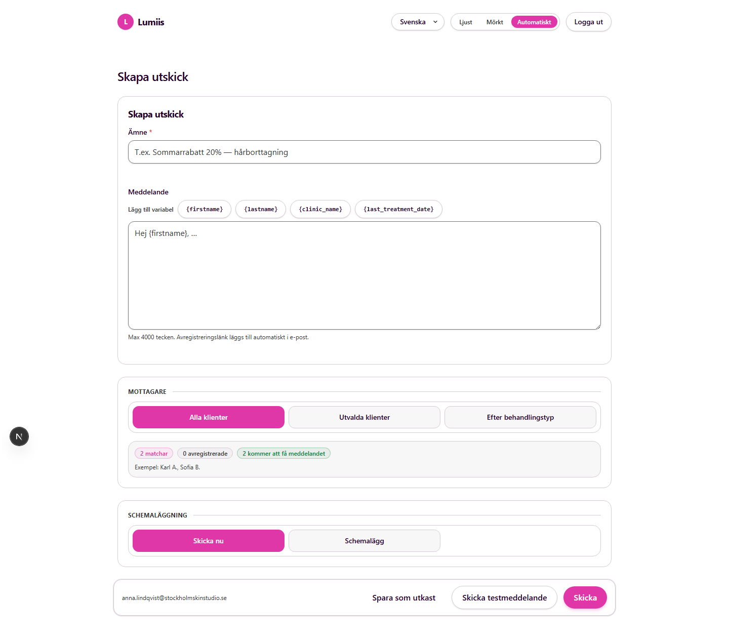 Broadcast composer Swedish light theme