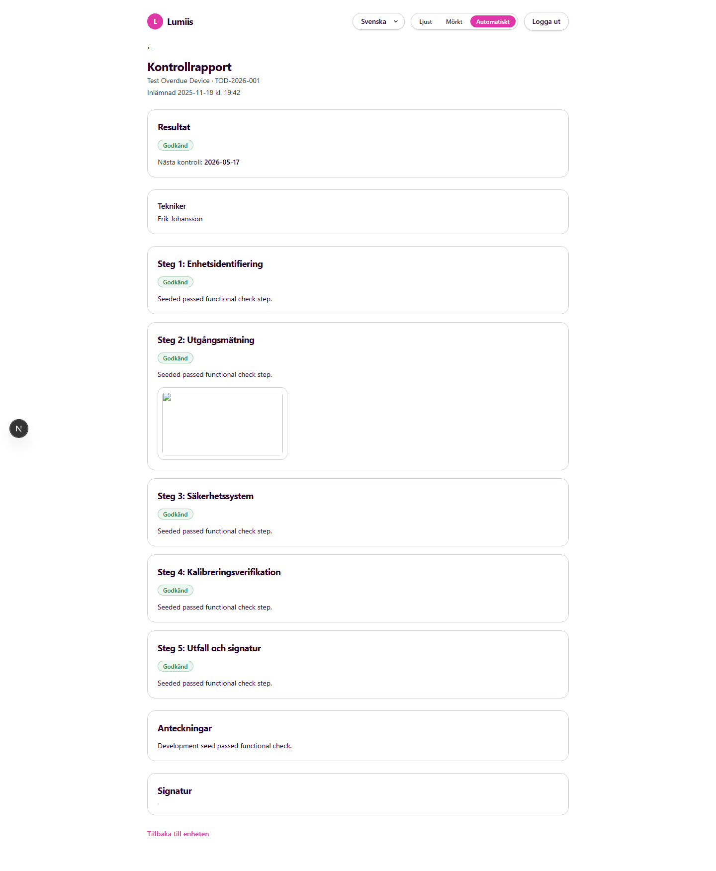 Functional check audit report — detail