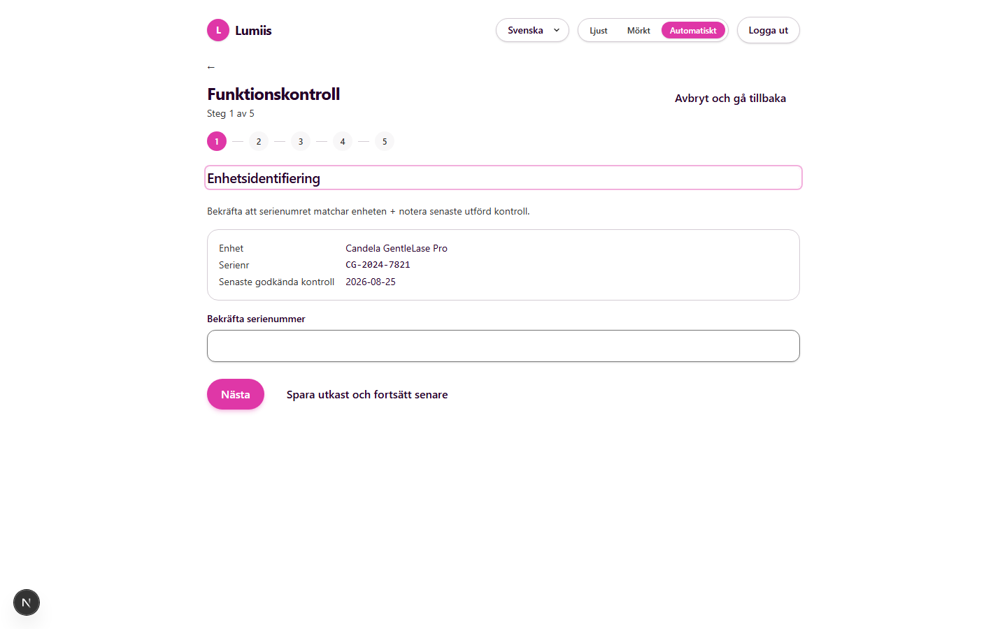 Functional check wizard — Step 1, Swedish