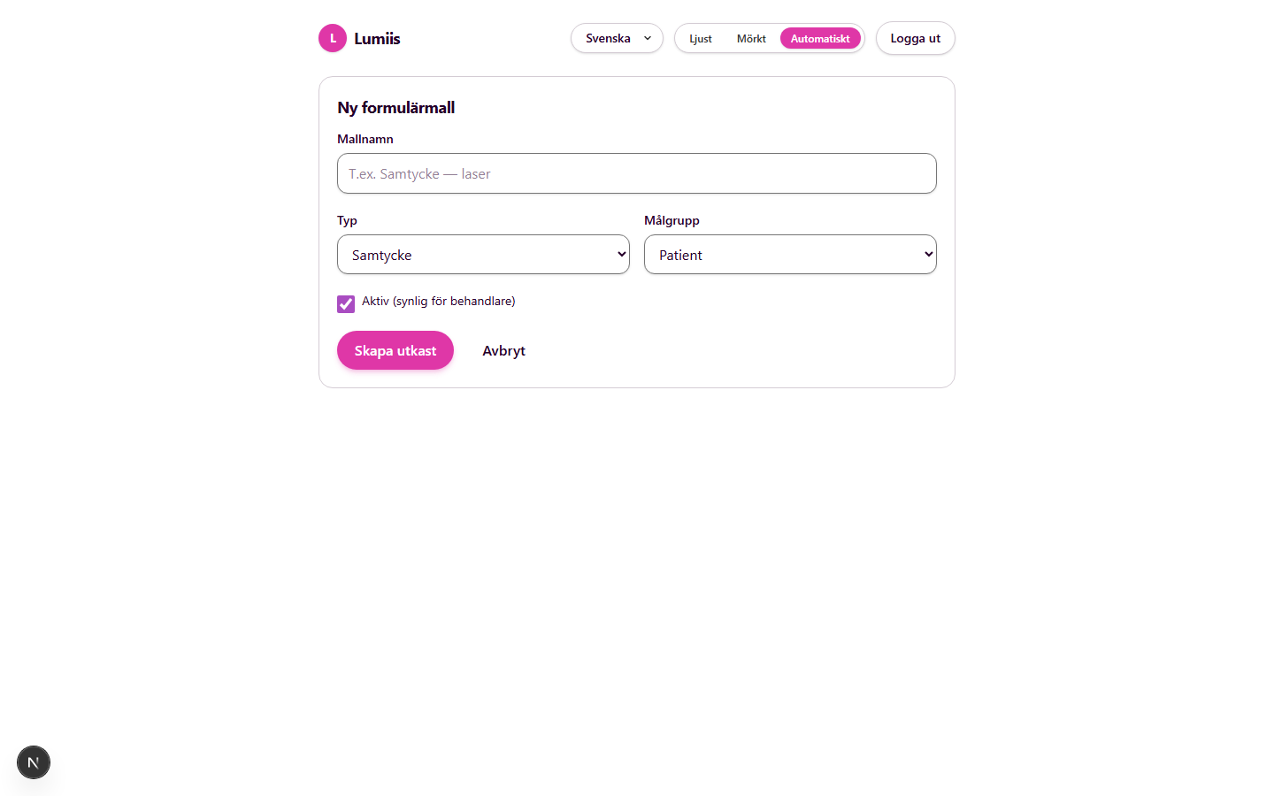Form Builder — new template metadata form